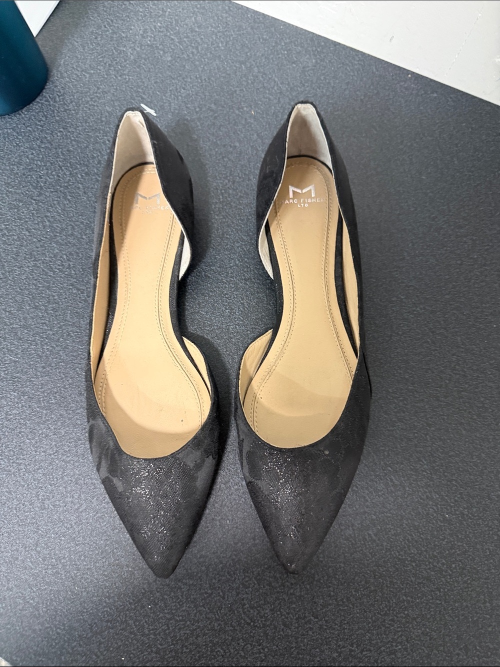 Marc Fisher Black Pointed D'Orsay Flats with Subtle Texture